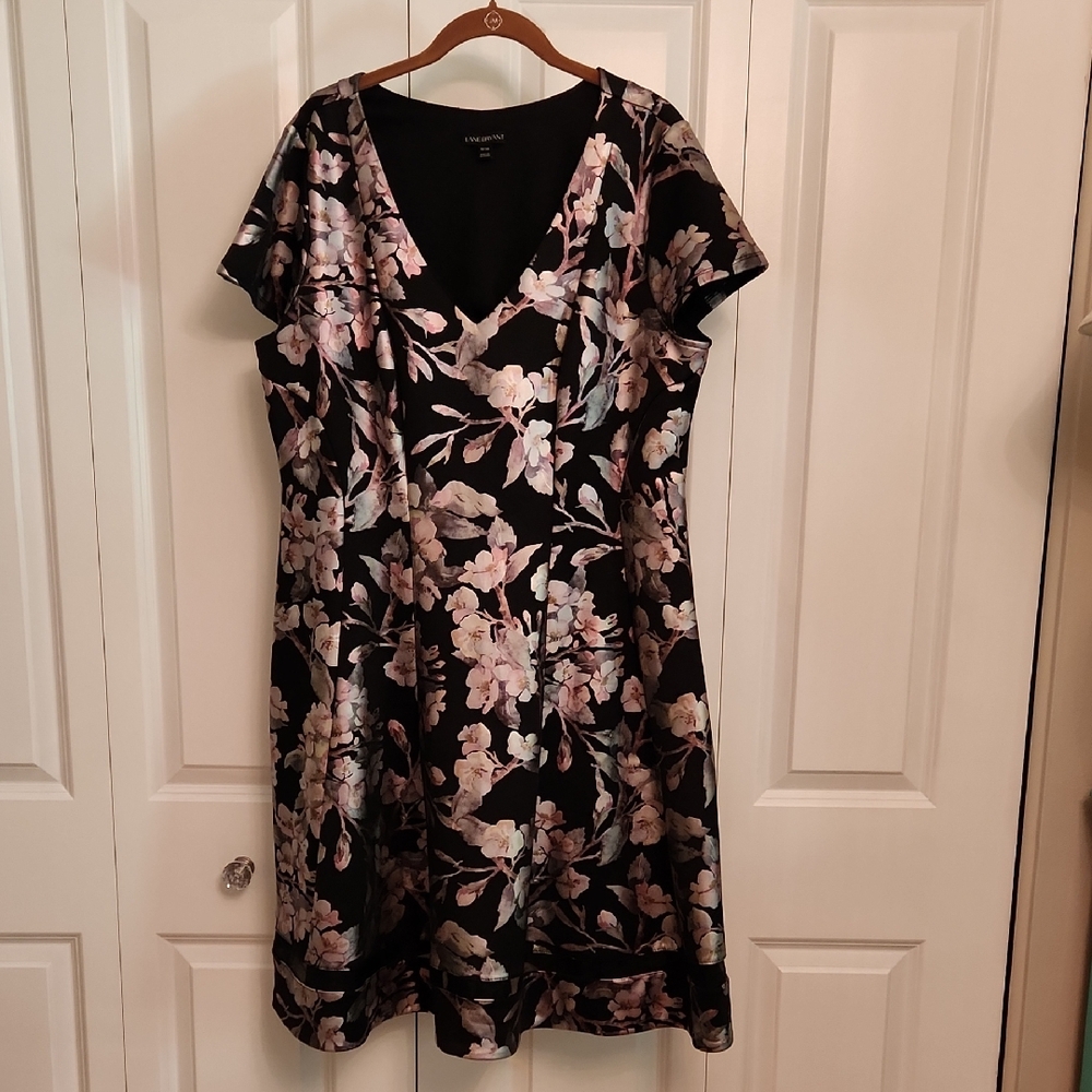 Lane Bryant Black and Pink Floral Midi Dress NWOT